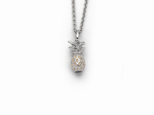 Sterling Silber Kette mit einem Ananas-Anhänger, verziert mit goldenen Details, Länge 42 cm, elegant und trendig, ideal für einen besonderen Look.