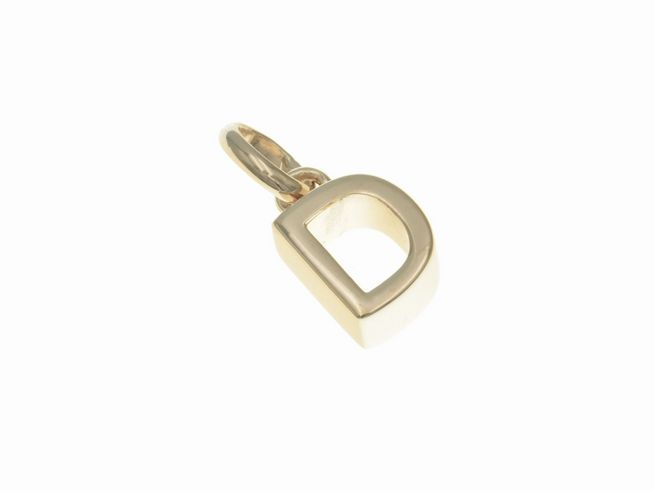 Anhänger aus poliertem Sterlingsilber in der Form des Buchstabens D, vergoldet in Roségold, vom Hersteller Juwelier Harnisch, elegant und modern gestaltet.