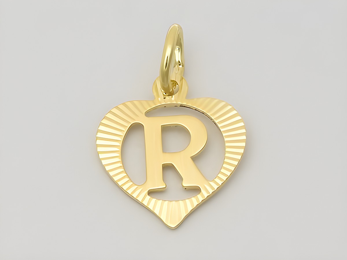 Herz Buchstabe R Gold Anhänger aus 333 Gold, diamantiert, Hersteller Juwelier Harnisch, elegantes Design für stilvolle Akzente.