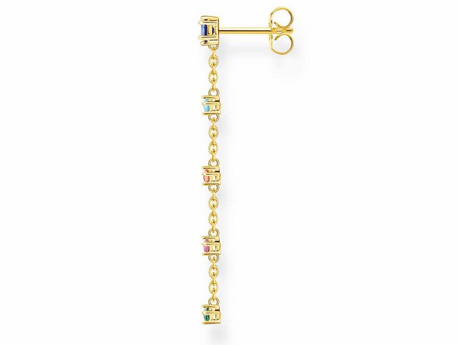 Thomas Sabo Ohrring aus Sterling Silber, vergoldet in Gelbgold, mit Sternen-Design und bunten Glas-Keramik Steinen, geeignet für modischen Ohrschmuck.