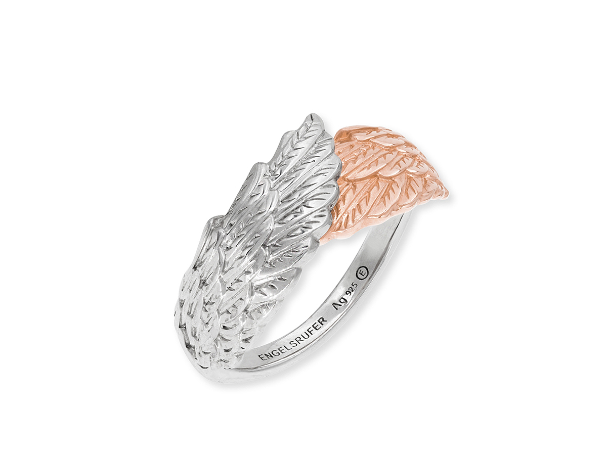 Engelsrufer ERR-WINGS-BIR WING Ring Double Bicolor - Roségold Verg. auf Silber Der Ring von Engelsrufer zeigt eine ansprechende Darstellung von Flügeln in Roségold und Silber, mit feinen Details und einer harmonischen Farbgebung. Perfekt für jeden Anlass.