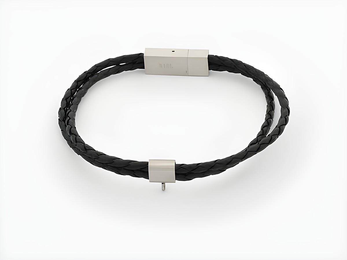 Armband aus Leder, 2 fach geflochten, schwarz, 21 cm, Hersteller Juwelier Harnisch, Leder Armband mit unauffälligem Verschluss.