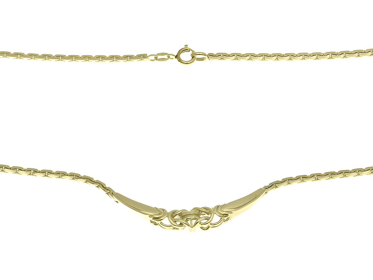 Collierkette mit Mittelteil 333 in Gelbgold, im eleganten Königsmuster, Länge 40 cm, von Juwelier Harnisch, zeigt ein filigranes Design und hochwertigen Glanz.