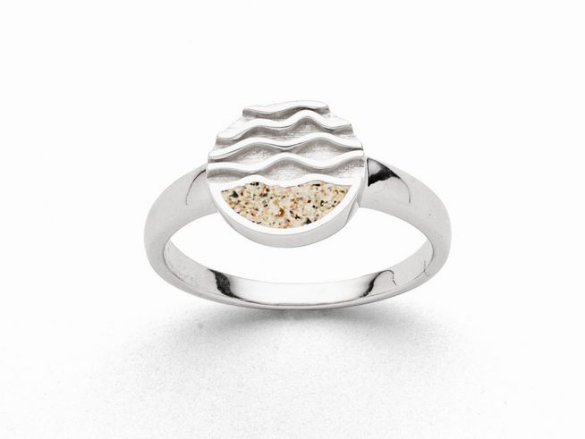 Sterling Silber Ring von DUR mit rhodiniertem Finish, dekoriert mit Wellen und Strandsand, Größe 54, verkörpert maritime Eleganz und natürliche Schönheit.