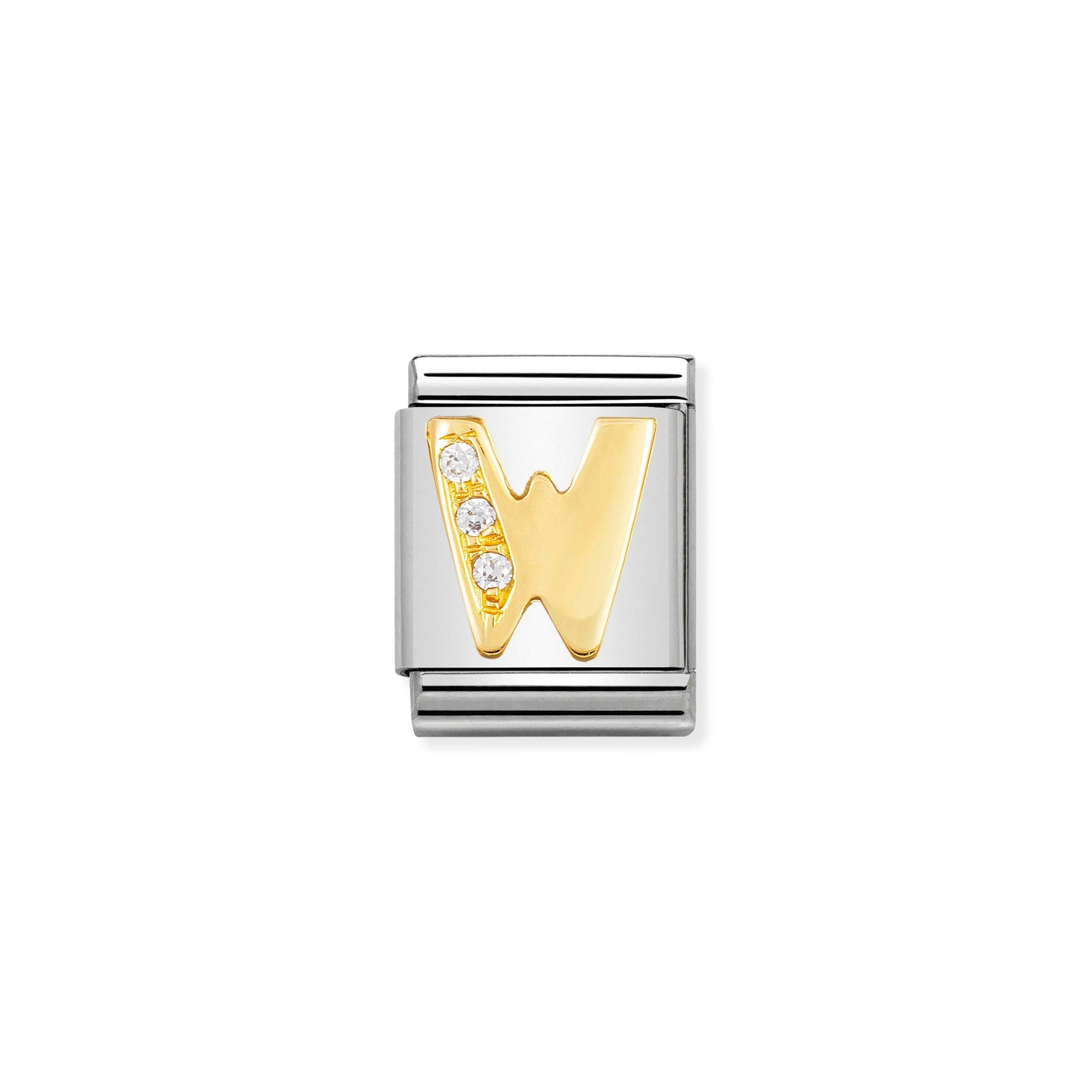 Nomination Composable Big Charm Buchstabe W - Edelstahl, Gold 750 Gelbgold, Zirkonia