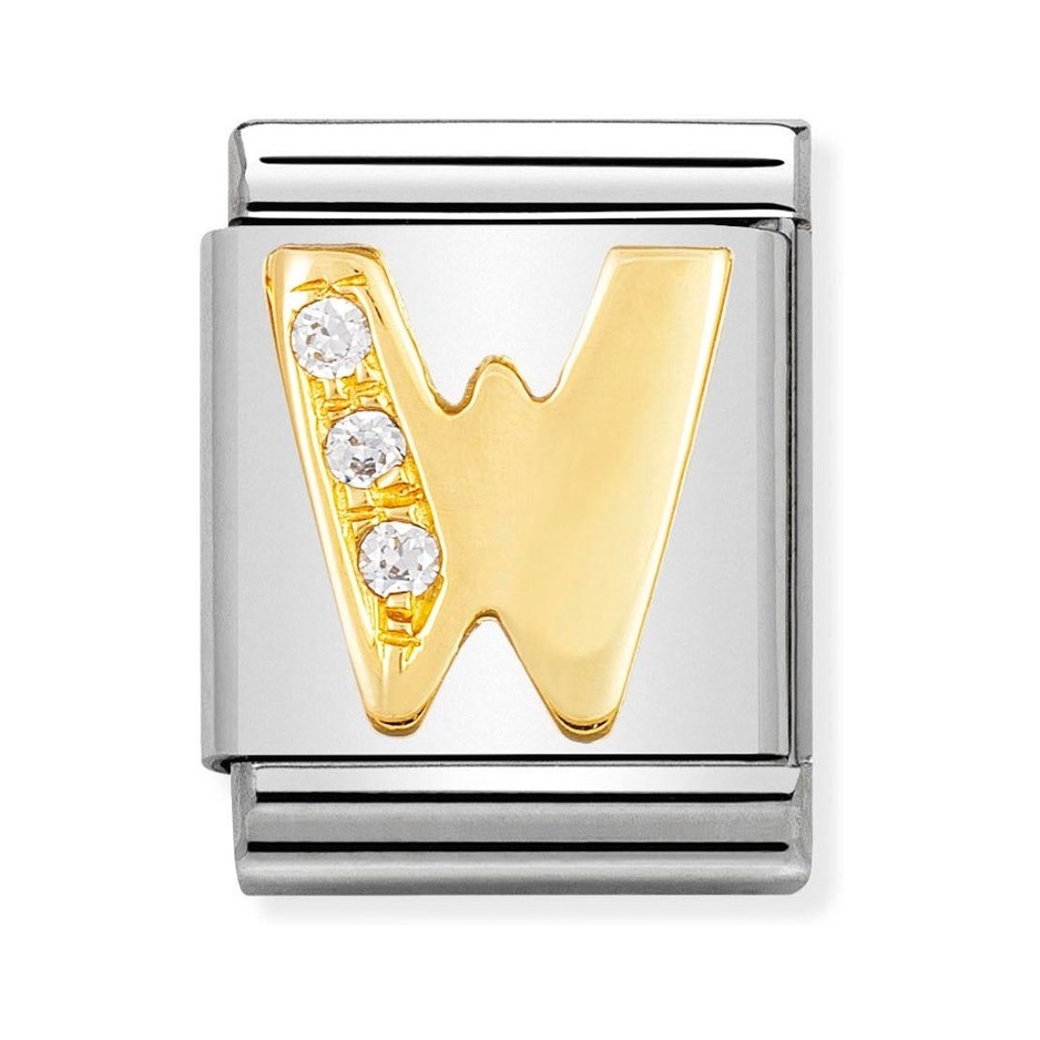 Nomination Composable Big Charm Buchstabe W - Edelstahl, Gold 750 Gelbgold, Zirkonia