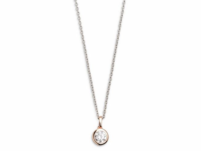 Xenox Sterling Silber Kette XS7284R mit Roségold vergoldetem Anhänger und funkelndem Stein, 40-45 cm lang, elegante Ankerkette im Zarge Design, Hersteller Xenox.