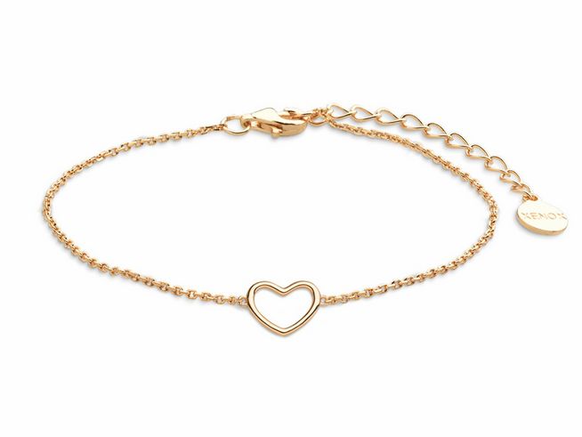 Xenox Sterling Silber Armband XS1757G in Gelbgold Vergoldung mit Kareekette und Herzmotiv, verstellbar von 15 bis 20 cm, ideal für romantische Anlässe.