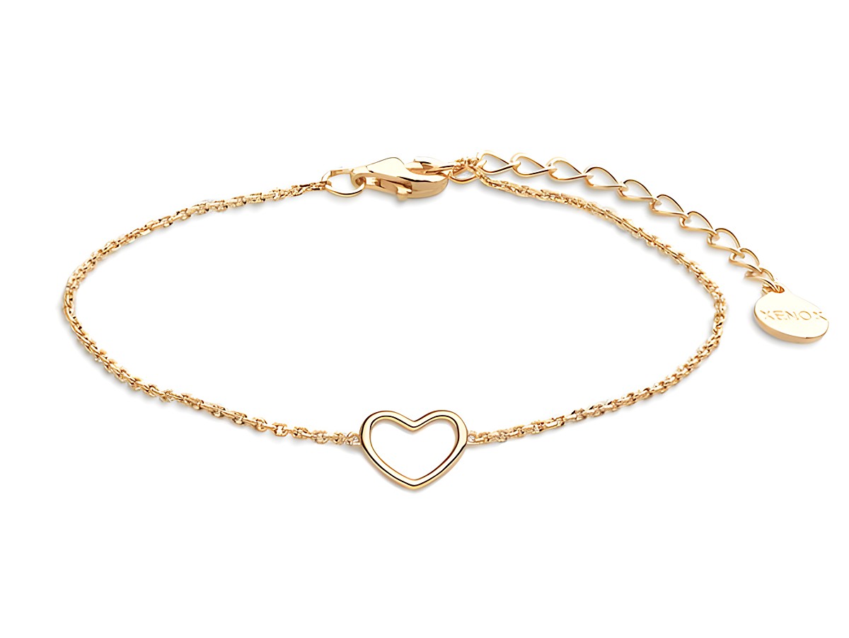 Xenox Sterling Silber Armband XS1757G in Gelbgold Vergoldung mit Kareekette und Herzmotiv, verstellbar von 15 bis 20 cm, ideal für romantische Anlässe.