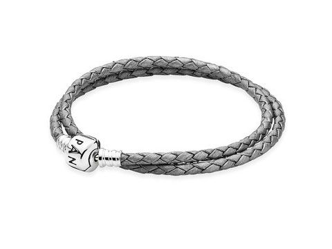 PANDORA 590705CSG-D2 grau-schimmernd - Lederarmband - 40 cm - doppelt gewickelt