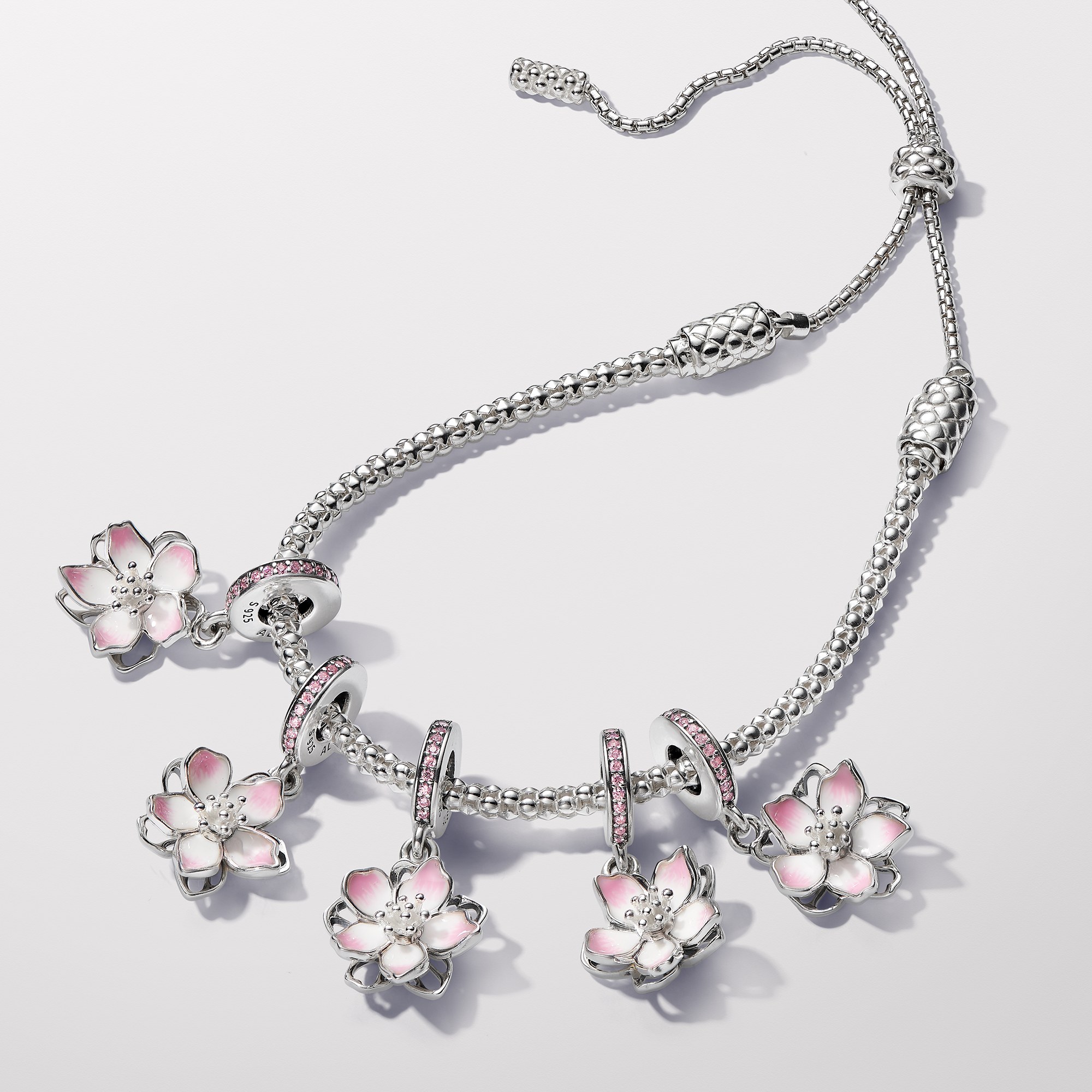 Pandora Kirschblüten Charm-Anhänger - Silber - Zirkonia Pink-Rosa – Ansicht 4