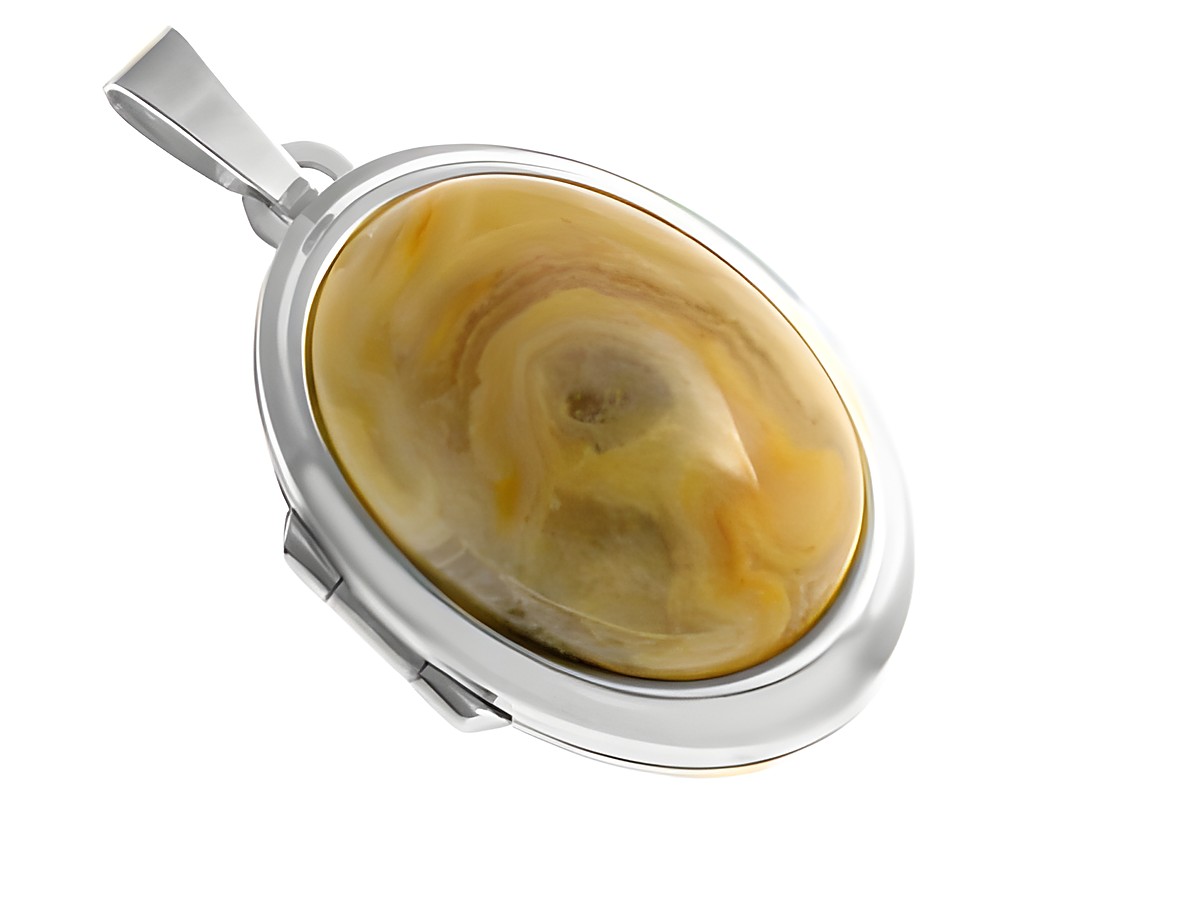 Mexikanischer Achat in ovaler Form, umrahmt von hochwertigem Sterling Silber. Der Anhänger ist modern gestaltet und bietet eine elegante Ausstrahlung, ideal für besonderen Schmuck.