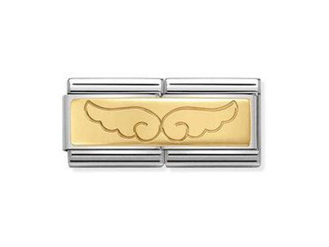 Nomination 030710 08 Composable DOUBLE Classic mit Engelsflügeln in Gold und Silber, elegantes Design für Schmuckliebhaber, ideal zur Ergänzung von Armbändern oder persönlichen Sammlungen.