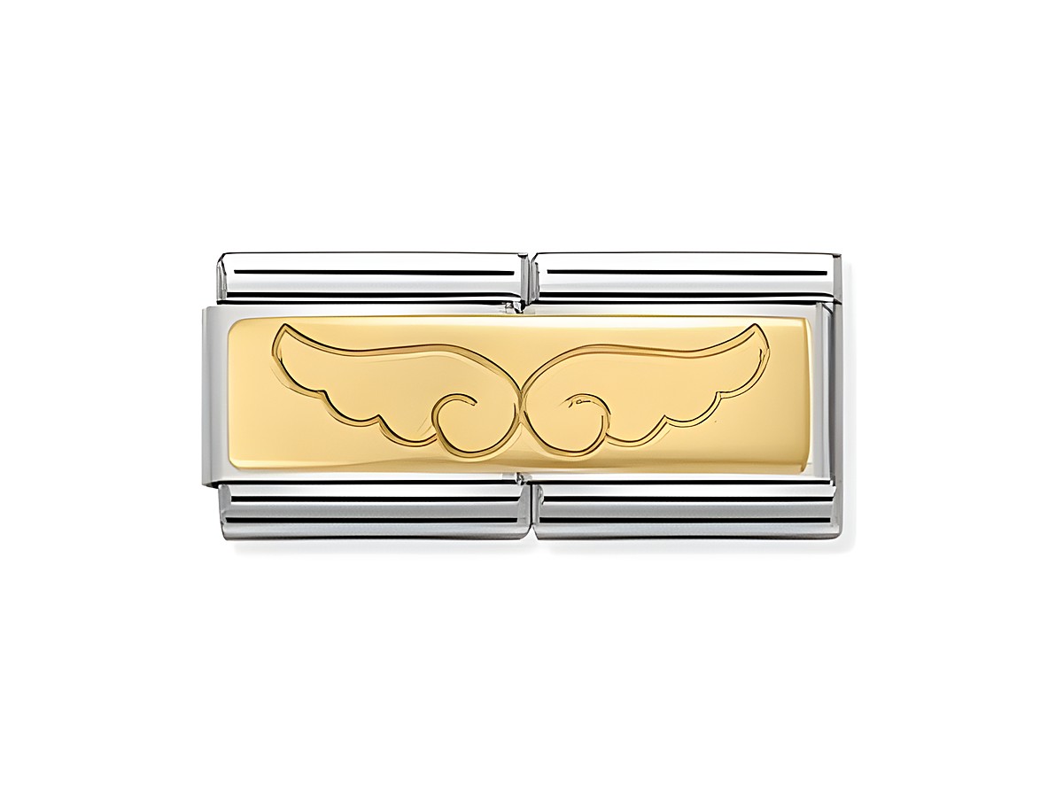 Nomination 030710 08 Composable DOUBLE Classic mit Engelsflügeln in Gold und Silber, elegantes Design für Schmuckliebhaber, ideal zur Ergänzung von Armbändern oder persönlichen Sammlungen.