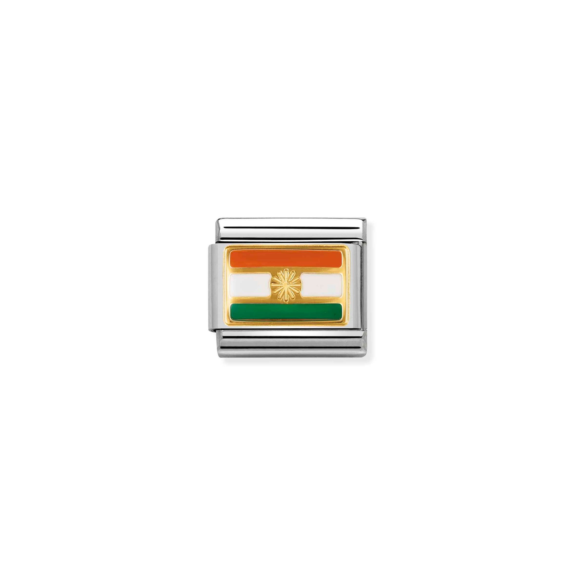 Nomination Composable Classic Charm Flagge Indien - Edelstahl, Gold 750 Gelbgold, Emaille