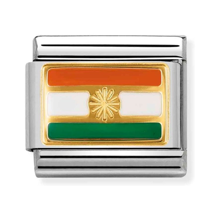 Nomination Composable Classic Charm Flagge Indien - Edelstahl, Gold 750 Gelbgold, Emaille