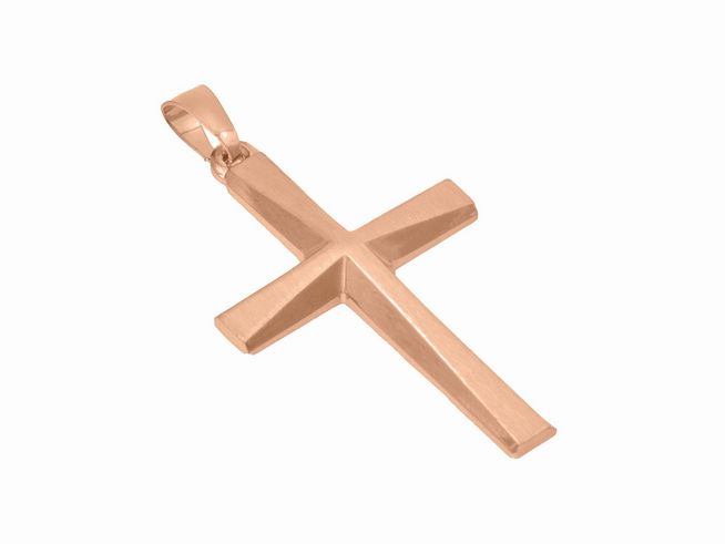 Anhänger Kreuz aus Sterling Silber, vergoldet in Roségold, teilmattiert, vom Hersteller Juwelier Harnisch, schlichtes Design.