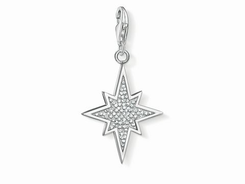 Charm-Anhänger in Form eines weißen Sterns von Thomas Sabo, mit funkelnden Zirkonia-Steinen. Ideal für Schmuckliebhaber und Sternenfans.
