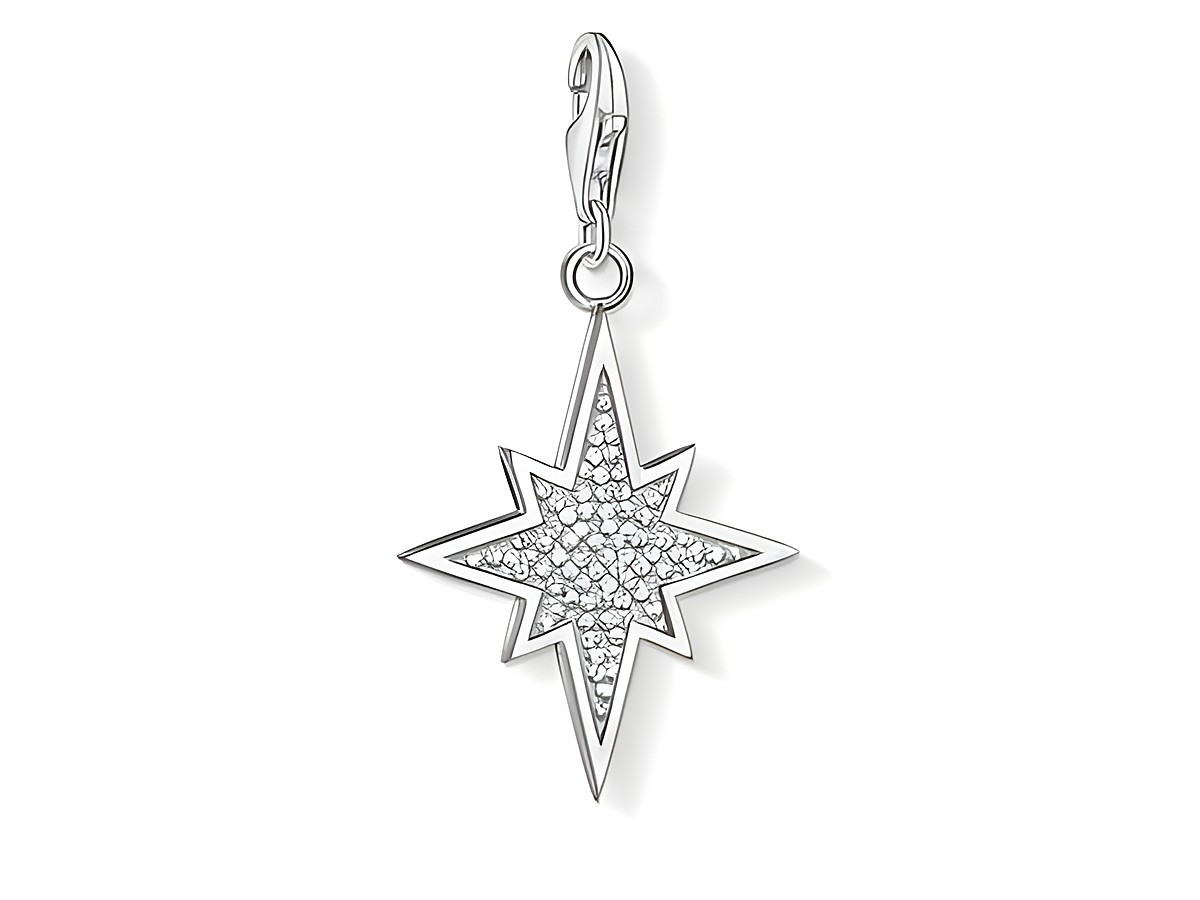 Charm-Anhänger in Form eines weißen Sterns von Thomas Sabo, mit funkelnden Zirkonia-Steinen. Ideal für Schmuckliebhaber und Sternenfans.