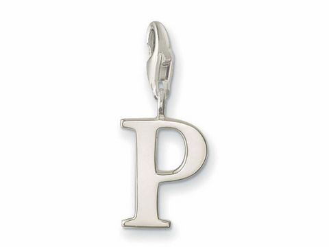 Silberner Thomas Sabo Buchstaben Charms Anhänger P mit glänzender Oberfläche und Karabinerhaken, elegantes Design für Schmuckliebhaber.
