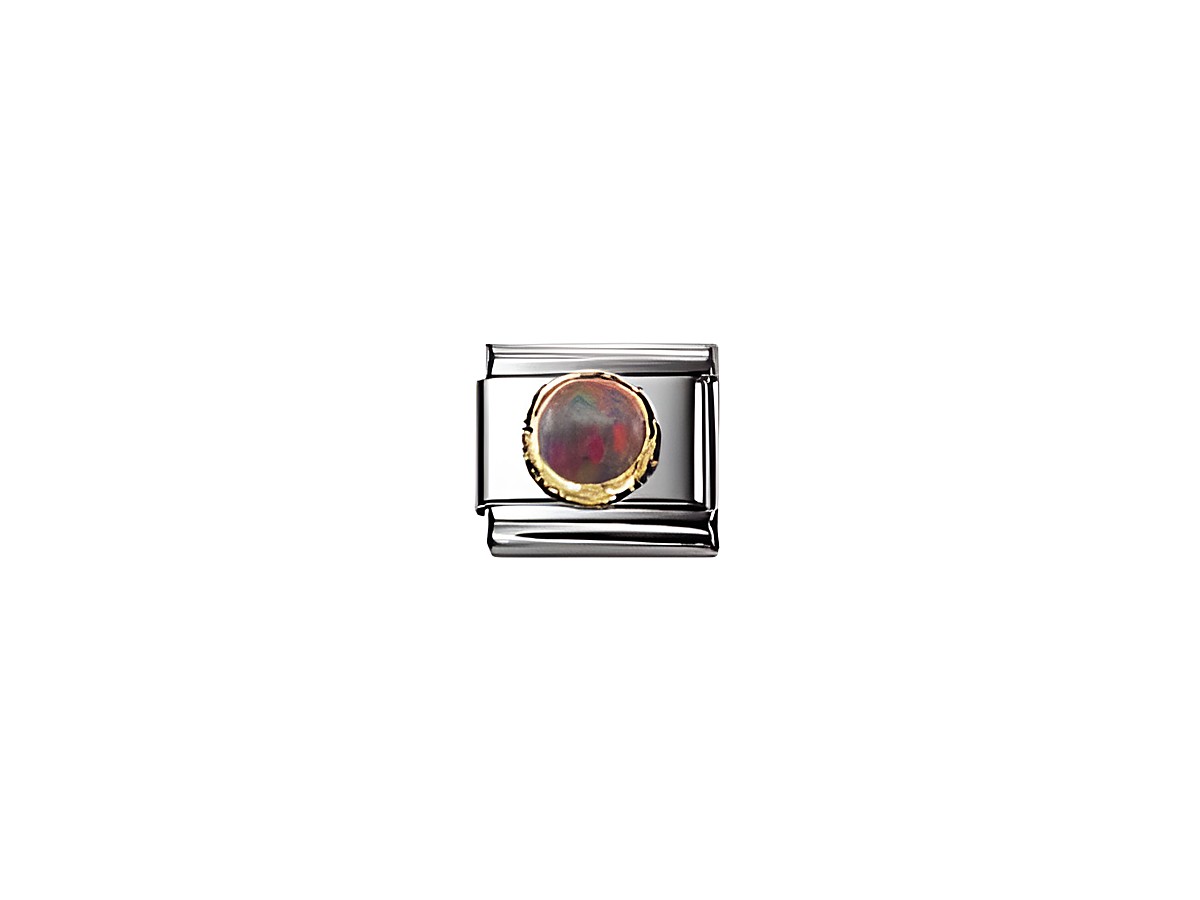 Runder STONE OPAL ROT von NOMINATION Classic mit goldfarbener Umrandung, eingefasst in ein hochwertiges Metallband. Ideal für individuelle Armbänder.