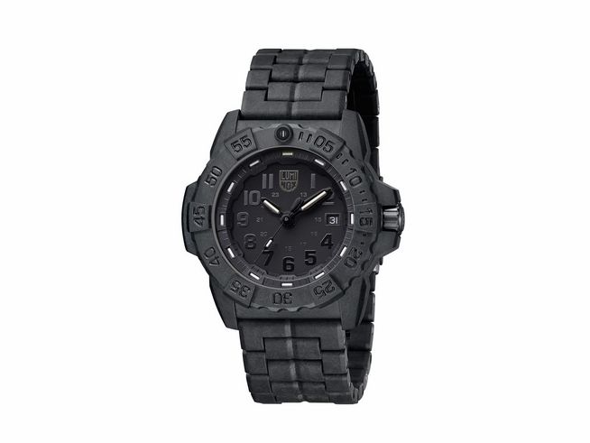 Luminox Uhr XS.3502.BO.L Sea aus CARBONOX mit einem Durchmesser von 45 mm, schwarzes Ziffernblatt, leuchtende Indizes und ein robustes Armband für Outdoor-Abenteuer.