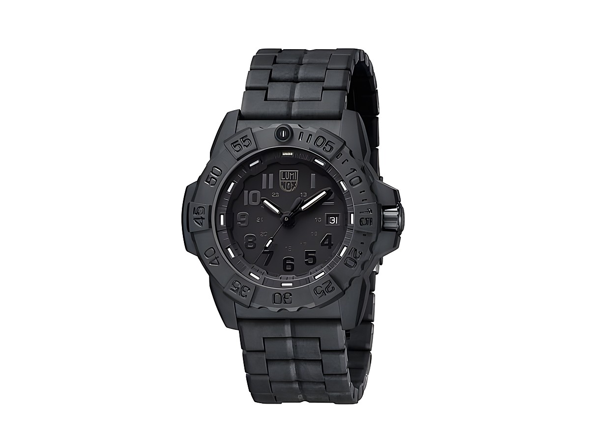 Luminox Uhr XS.3502.BO.L Sea aus CARBONOX mit einem Durchmesser von 45 mm, schwarzes Ziffernblatt, leuchtende Indizes und ein robustes Armband für Outdoor-Abenteuer.