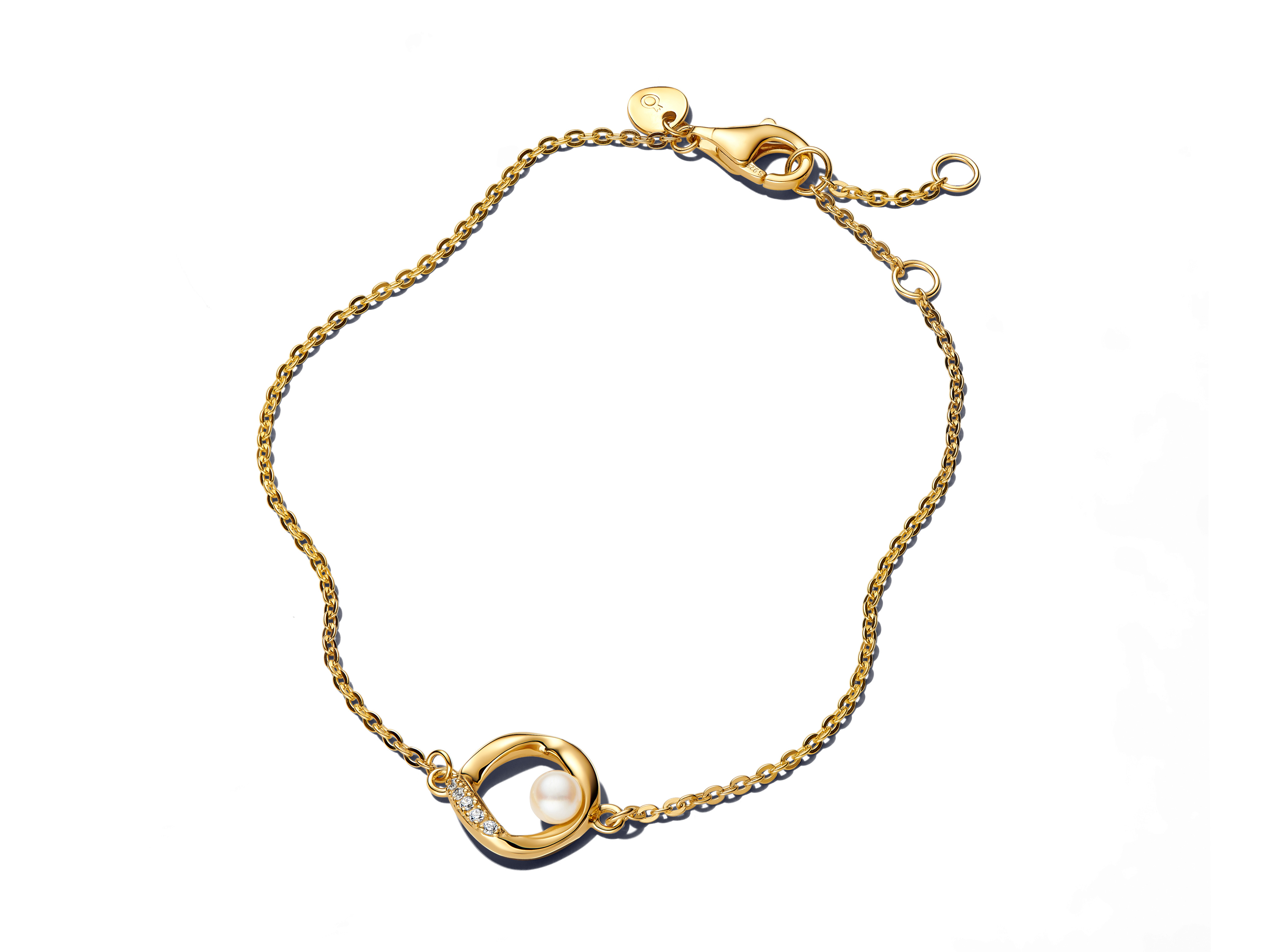 Pandora ESSENCE 563830C01-18 - organisch geformter Pavé-Kreis & Zuchtperlen-Armband - Gelbgold Vergoldung - 18 cm