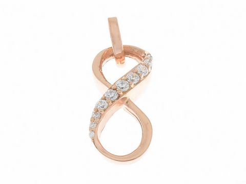 Silberner Anhänger in Form der Unendlichkeit, verziert mit Zirkonia-Steinen, symbolisiert Ewigkeit, Hersteller Juwelier Harnisch. Ideal für besondere Anlässe und liebevolle Geschenke.