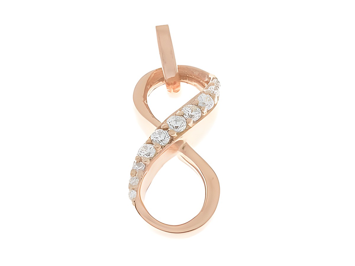 Silberner Anhänger in Form der Unendlichkeit, verziert mit Zirkonia-Steinen, symbolisiert Ewigkeit, Hersteller Juwelier Harnisch. Ideal für besondere Anlässe und liebevolle Geschenke.