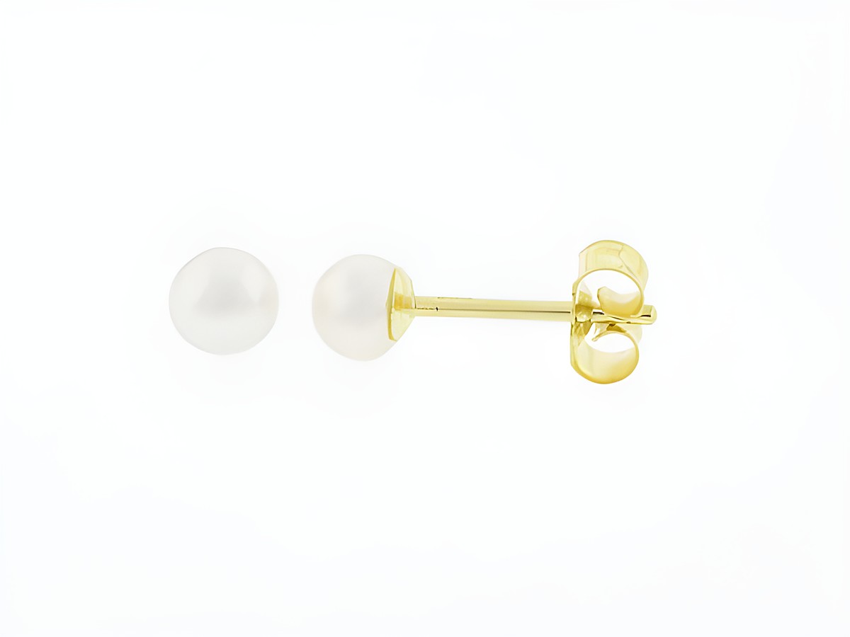 Gold Perlen Ohrringe aus 333 Gold mit 4 mm Süßwasser Zuchtperle, hergestellt von Juwelier Harnisch, stilvoll und elegant für jeden Anlass.