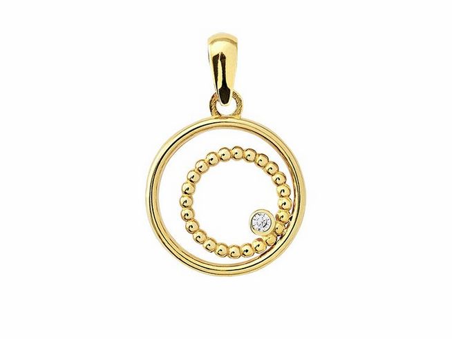 Gelbgold 585 Anhänger von Xenox mit polierter Oberfläche, zarter kreisförmiger Gestaltung und Zirkonia, perfekt für einen eleganten Look.
