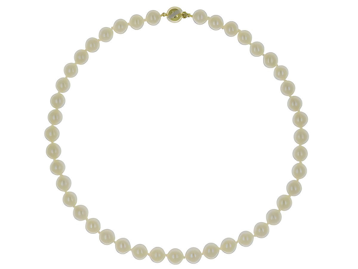Perlenkette aus Süßwasser-Zuchtperlen in Weiß mit einem Durchmesser von 9,5-10 mm, klassisch, 46 cm lang, Bicolor 585, Hersteller Juwelier Harnisch. – Ansicht 3