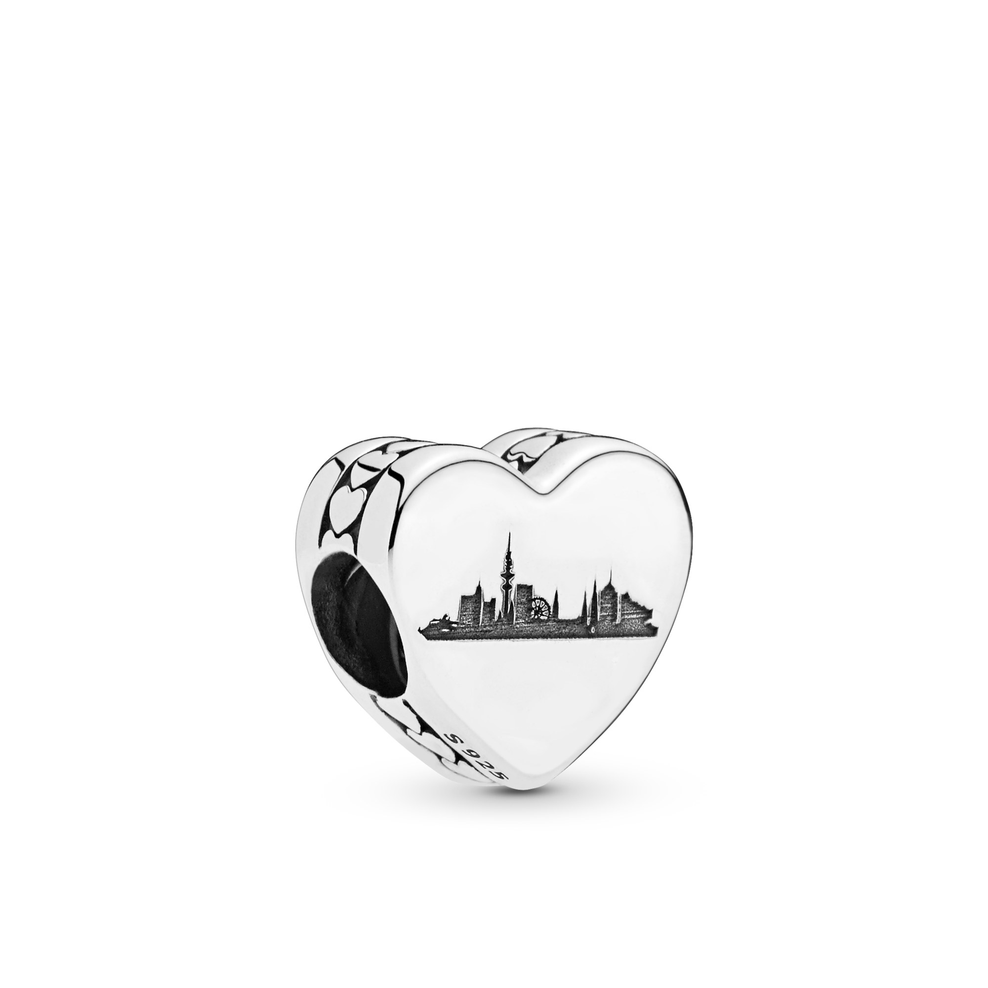 Pandora Herz - Skyline von Hamburg + Schriftzug Hamburg - Sterling Silber