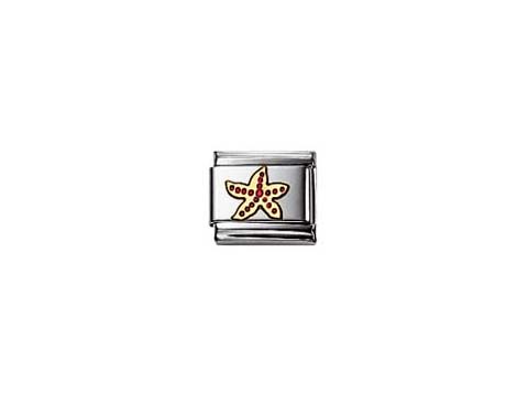 Ein klassisches Nomination Armbandglied mit einem rot emaillierten Seestern, umgeben von einem silbernen Rahmen, ideal für maritime Designs.