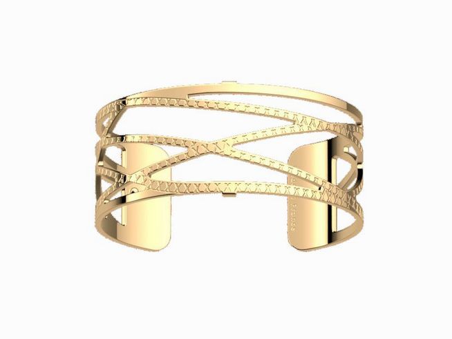 Armreif von Les Georgettes DUNES 7035833 in Gold mit Gelbgold-Finish, 25 mm breit, filigranes Design mit kreuzenden Streben und eleganter Oberfläche. Ideal für jeden Anlass.