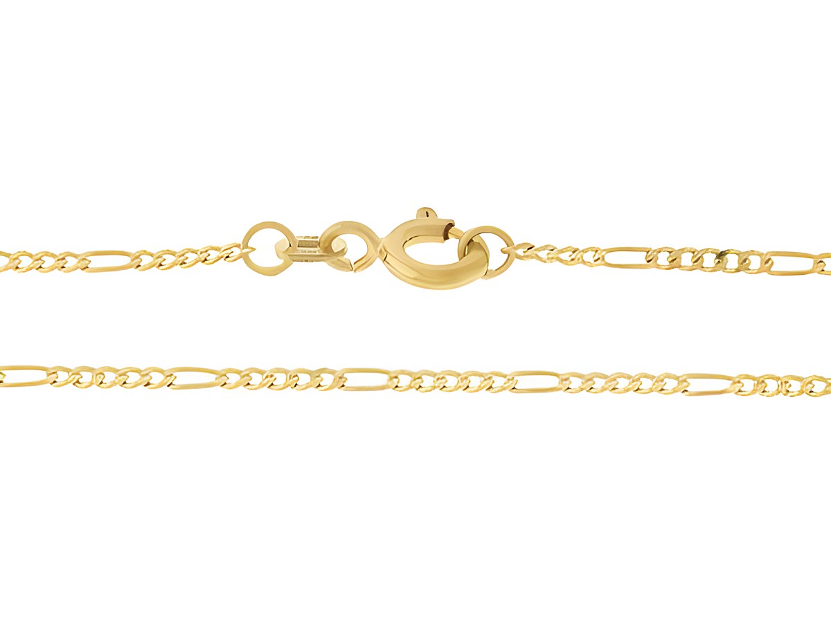 Figarokette 585 Gold mit einer Länge von 45 cm und einer Breite von 1,5 x 0,5 mm mit einem Federringverschluss des Herstellers Juwelier Harnisch.