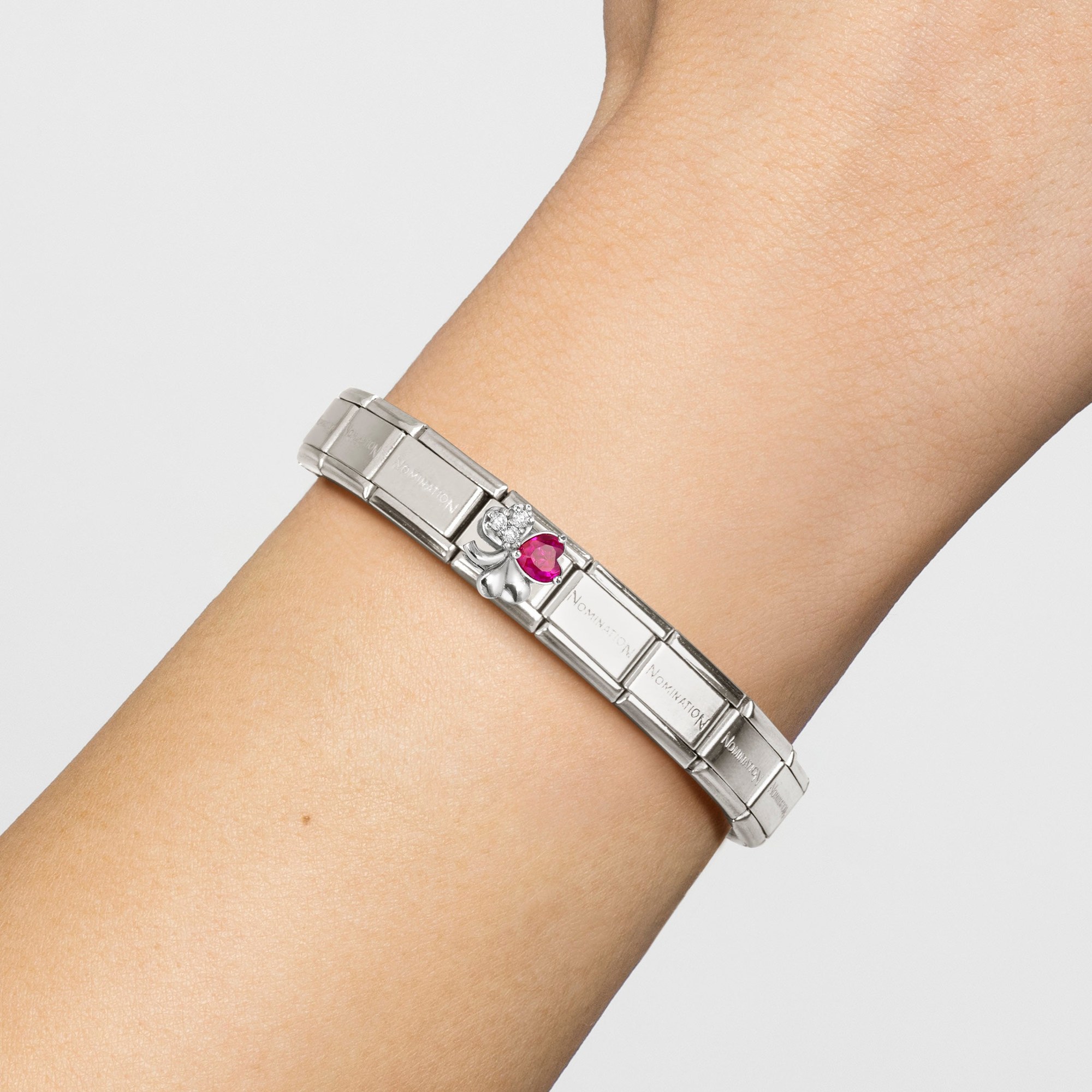 Nomination Classic Sterling Silber charm - Kleeblatt - Zirkonia Rot & Weiß – Ansicht 3