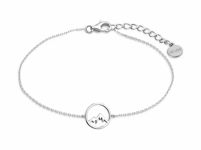 Xenox Sterling Silber Armband XS3176 mit Ankerkette und Bergsymbol, geeignet für Handgelenke von 15 bis 18,5 cm, ideal für Wanderlust-Liebhaber.
