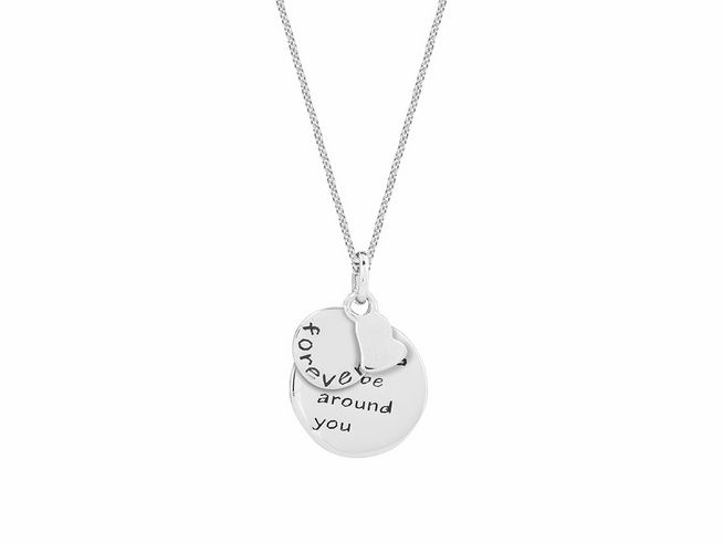 Xenox Sterling Silber Kette XS3447 mit einer Länge von 40-45 cm, Ankerkette mit zwei Anhängern, einem runden mit eingravierter Botschaft und einem kleinen symbolischen Anhänger.
