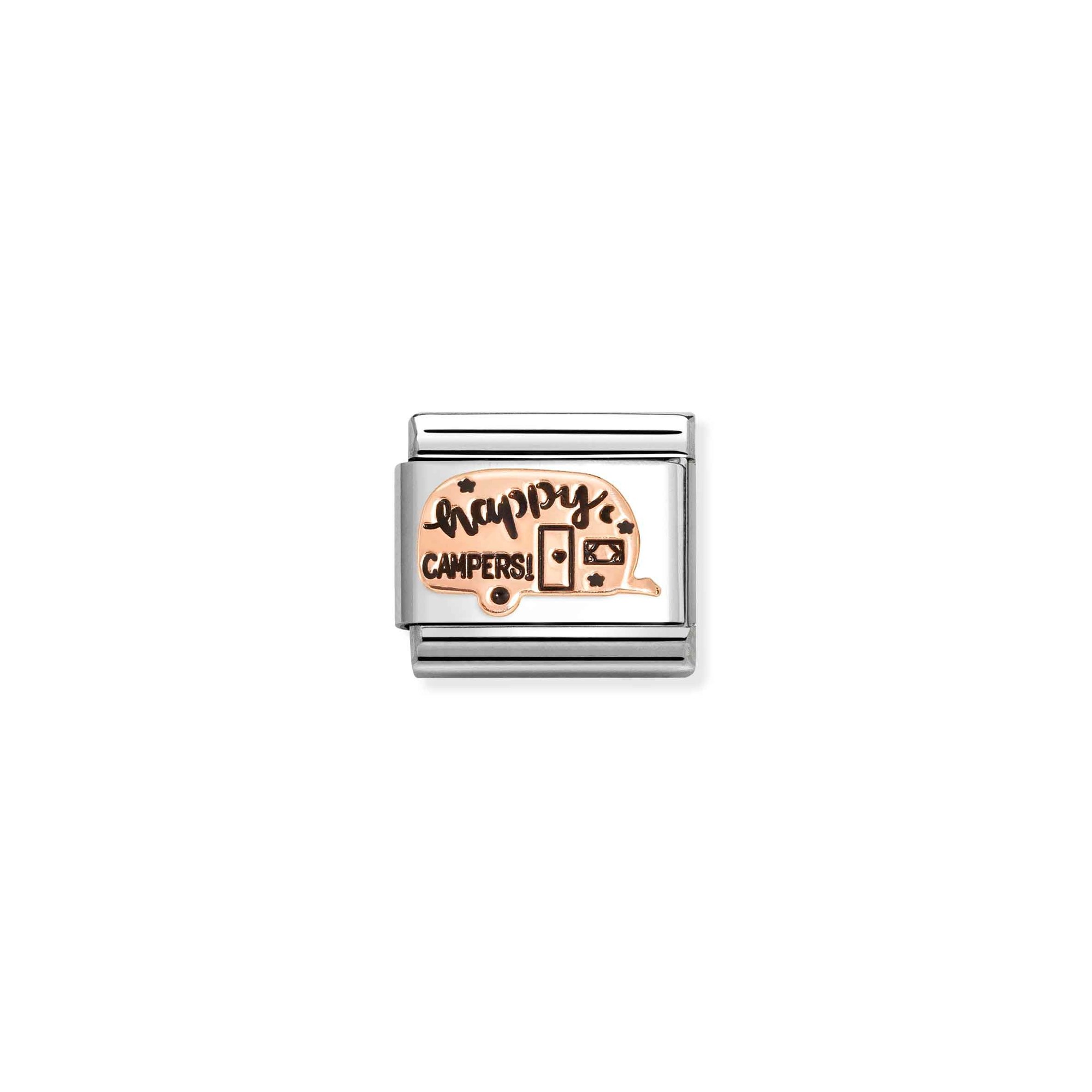 Nomination Composable Classic Charm Wohnwagen Happy Campers - Edelstahl, Gold 375 Roségold, Emaille