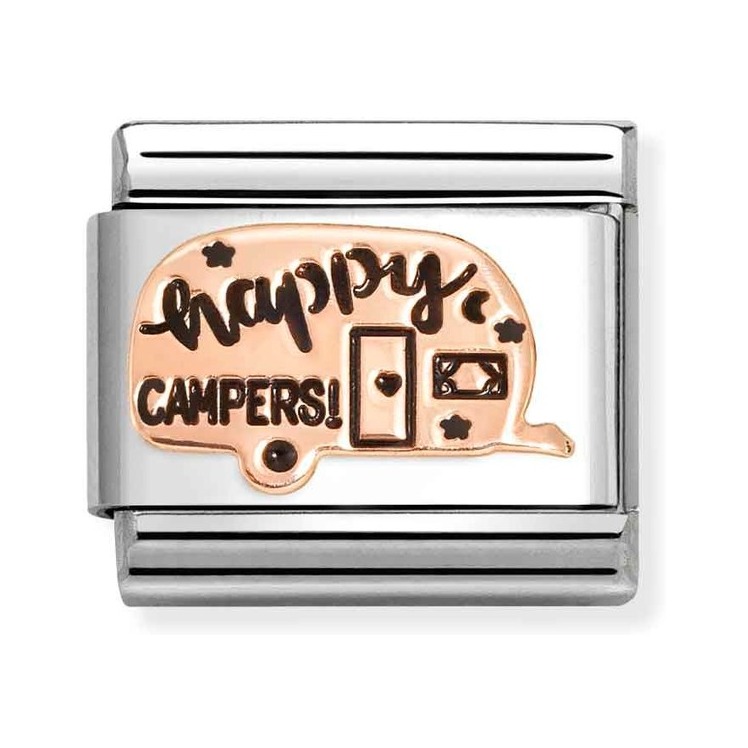 Nomination Composable Classic Charm Wohnwagen Happy Campers - Edelstahl, Gold 375 Roségold, Emaille