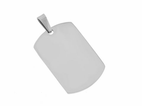 Edelstahl Anhänger mit klassischer Gravurplatte im Rechteckformat, Maße 2,5 x 1,6 cm, von Juwelier Harnisch, ideal für persönliche Gravuren und als stilvolles Accessoire.