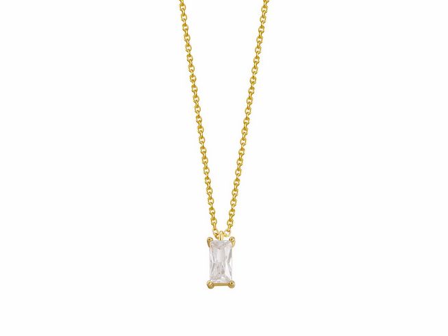 Xenox Sterling Silber Kette XS6026G mit 40-45 cm Länge, FANCY CUT, in Gelbgold Vergoldung, elegante Karreekette mit einem klaren, rechteckigen Anhänger.