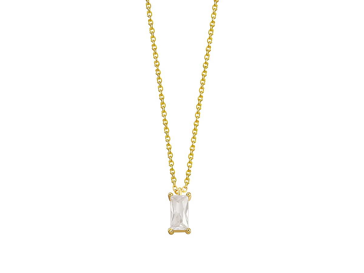 Xenox Sterling Silber Kette XS6026G mit 40-45 cm Länge, FANCY CUT, in Gelbgold Vergoldung, elegante Karreekette mit einem klaren, rechteckigen Anhänger.