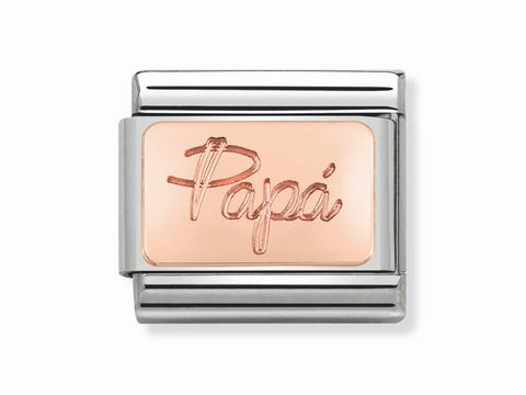 Classic Papá Schriftzug in Roségold von Nomination, elegante Verbindung von Roségold und Metall, ideal für charmante Armbänder.
