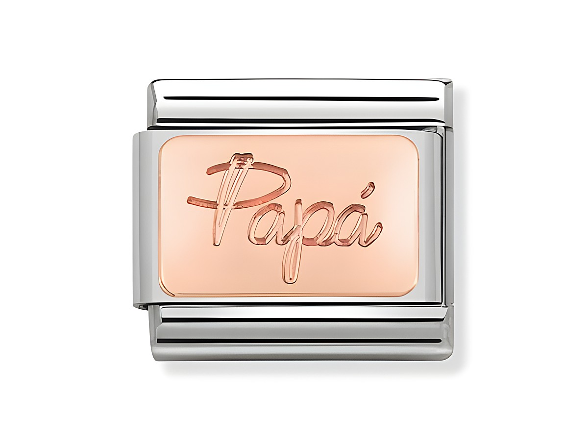 Classic Papá Schriftzug in Roségold von Nomination, elegante Verbindung von Roségold und Metall, ideal für charmante Armbänder.