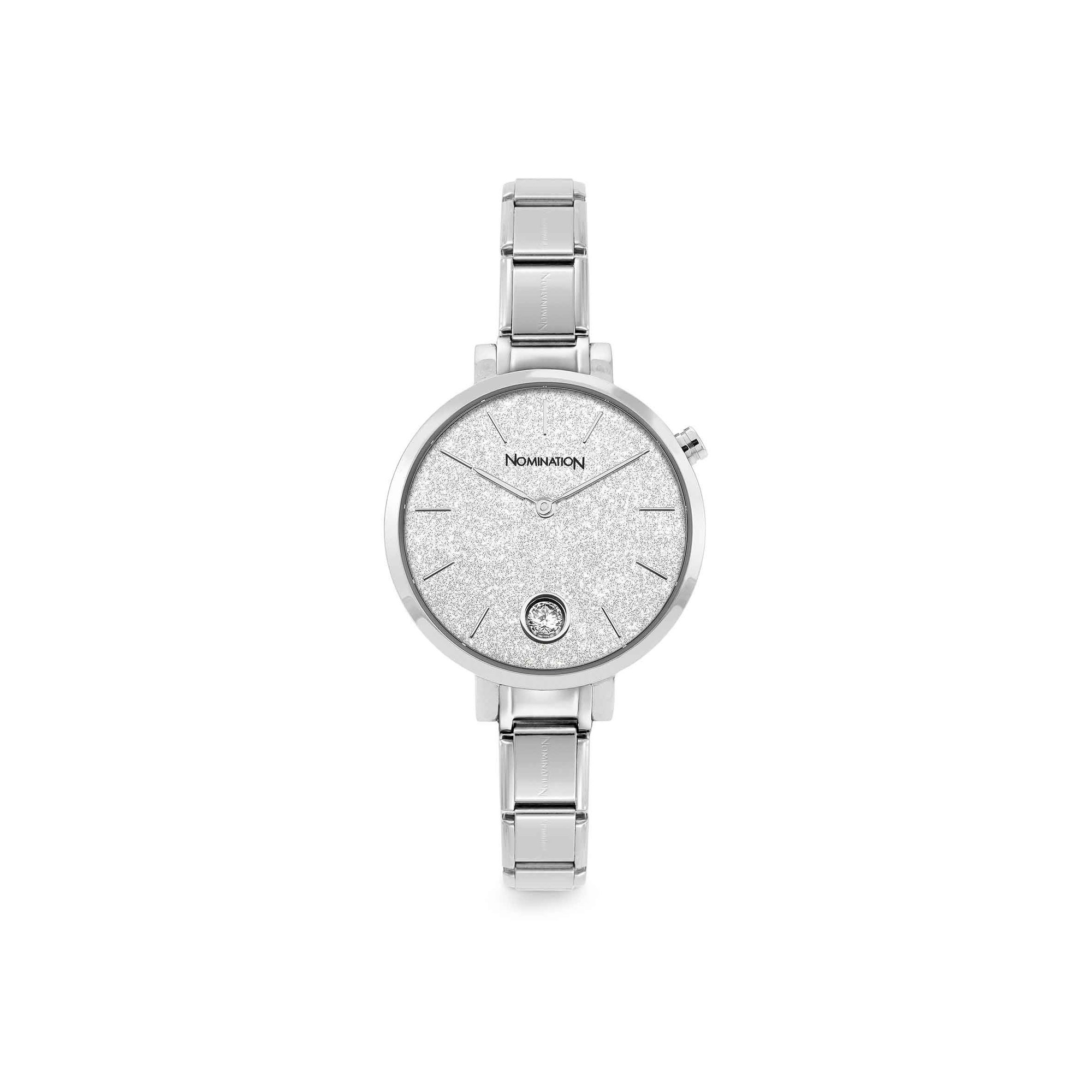 Nomination PARIS Armbanduhr - Edelstahl - mit Cubic Zirconia verziertes Gehaeuse Glitter Silber