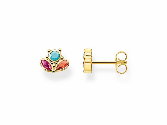 Thomas Sabo Ohrstecker aus Silber vergoldet mit bunten Steinen in verschiedenen Formen und Zirkonia, ideal für auffällige Akzente im Ohrschmuck.