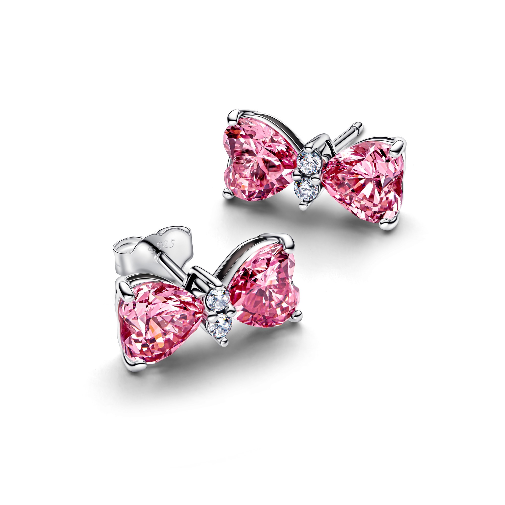 Pandora Schleife Ohrstecker - Sterling Silber - Zirkonia Pink – Ansicht 2
